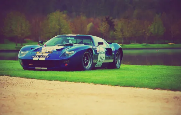 Ford, Grass, Lake, Forest, Car, 1965, Racing, GT40