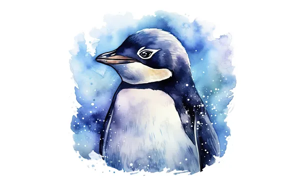 Bird, white background, penguin, painting, AI art, neural network