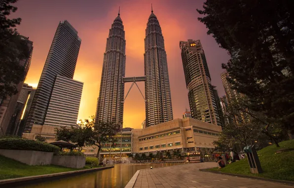 Picture the city, the evening, tower, Malaysia, Kuala Lumpur