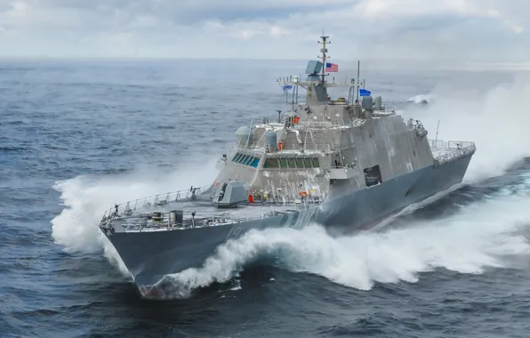 Sea, Fog, Wave, Flag, US NAVY, Type "Freedom", The littoral combat ship, LCS-19