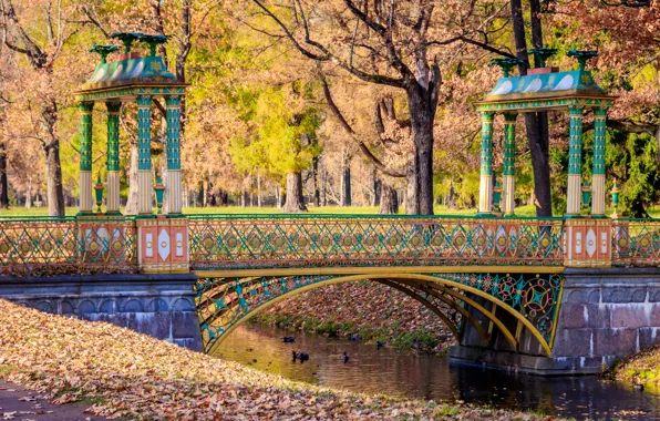 Picture autumn, leaves, trees, bridge, Park, river, colorful, river
