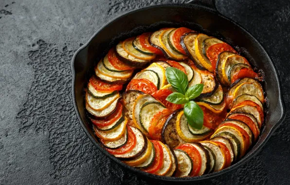 Ratatouille, vegetables, Basil