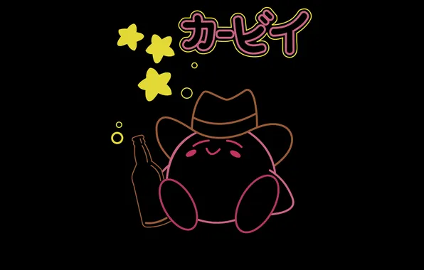 Picture vector, Nintendo, beer, black background, sitting, video games, Kirby, cowboy hats