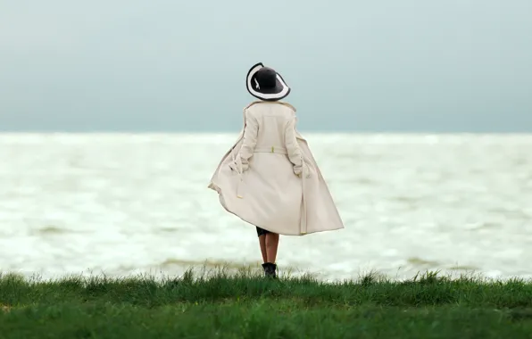 Picture girl, hat, horizon, coat