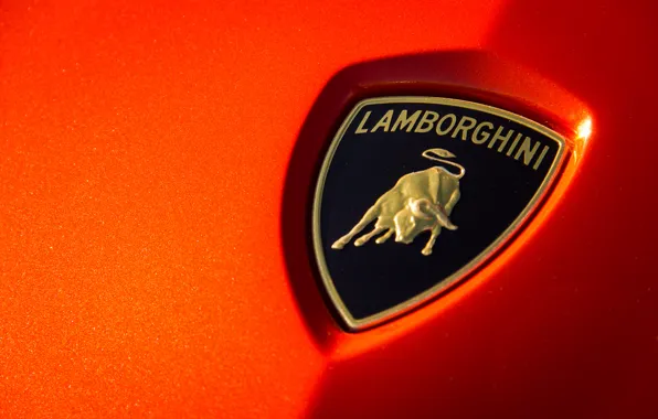 Macro, orange, Lamborghini, emblem