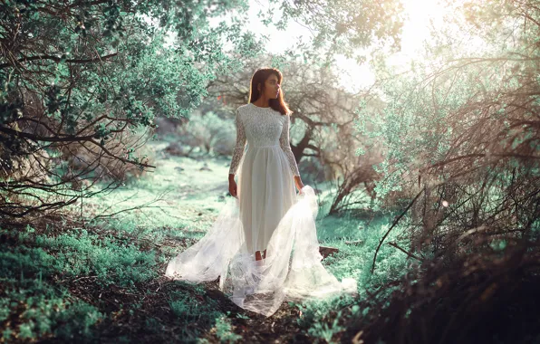 Girl, nature, dress, Green spring, Ronny Garcia