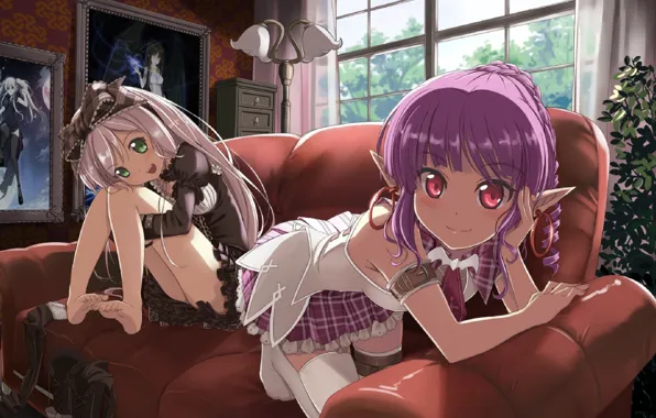 Ruski, pictures, bows, red eyes, mansion, floor lamp, in the room, window
