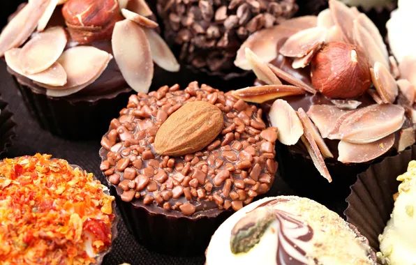 Chocolate, candy, sweets, nuts, dessert, almonds, sweet, hazelnuts