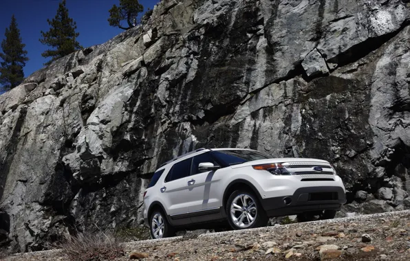 White, rocks, Ford, Ford Explorer 2011