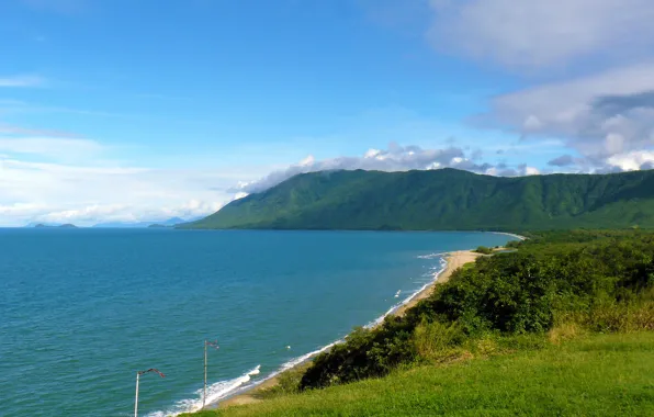 Picture sea, the sky, grass, mountains, nature, hills, summer, grass