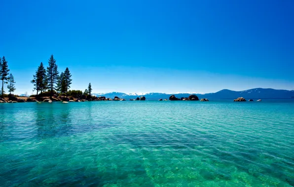 Picture water, trees, landscape, mountains, lake, Tahoe