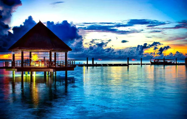 The ocean, the evening, pier, restaurant