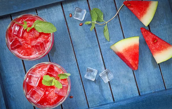 Picture ice, watermelon, berry, juice, slices