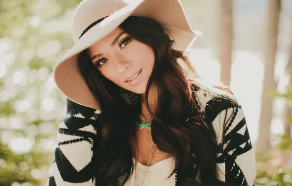 Look, girl, hat, makeup, brunette, hat