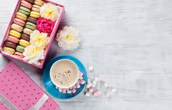 Flowers, gift, gerbera, wood, pink, flowers, coffee cup, with love