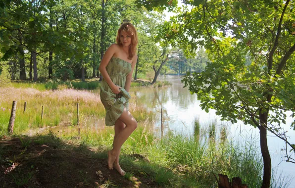 Summer, river, dress, trees, nature, water, model, redhead