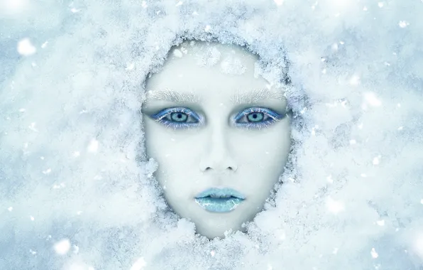 Winter, look, girl, snow, face, makeup, Renat Fotov, Anastasia Koshina