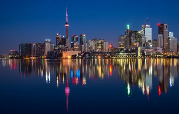Water, lights, home, the evening, Canada, City, Ontario, Toronto