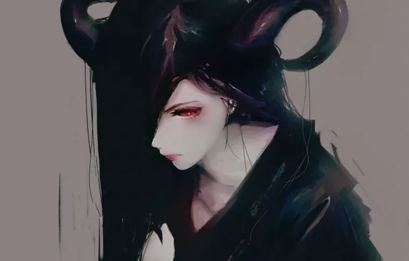 Picture girl, fantasy, art, horns, demoness, by Aoi Ogata