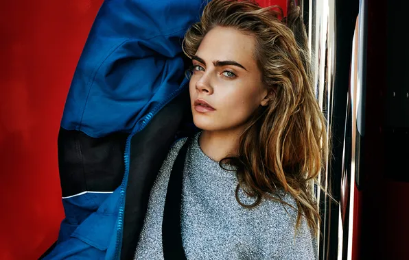 Look, portrait, jacket, brown hair, beauty, photoshoot, Vogue, Cara Delevingne