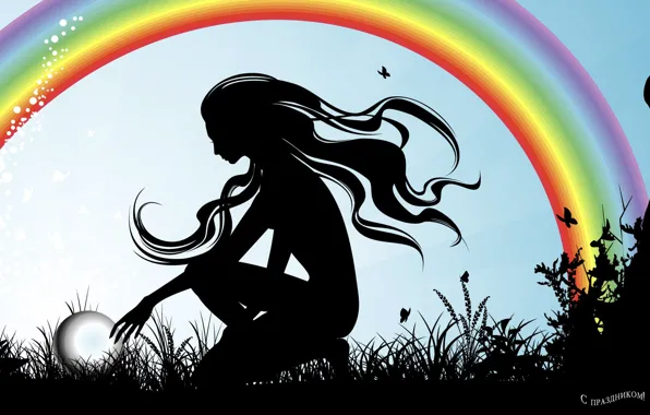 Picture girl, rainbow, silhouette