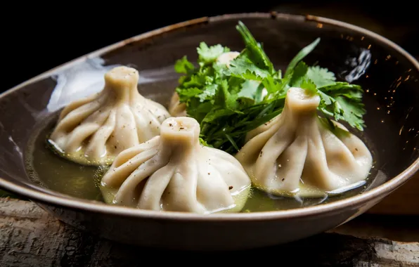 Picture greens, Broth, khinkali