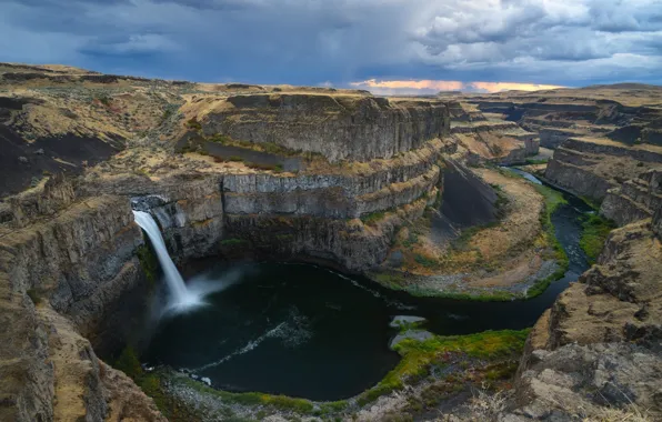 Rock, waterfall, the flow of water