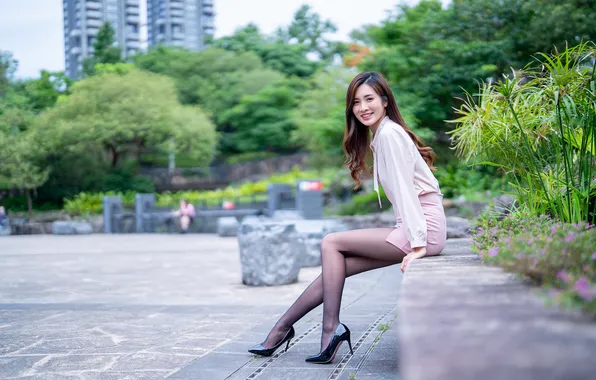 Picture Smile, Shoes, Feet, Asian, Skirt, Tights, Blouse, Sitting