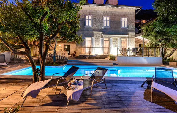 Villa, the evening, pool, architecture, terrace, Croatia, Dubrovnik, Put