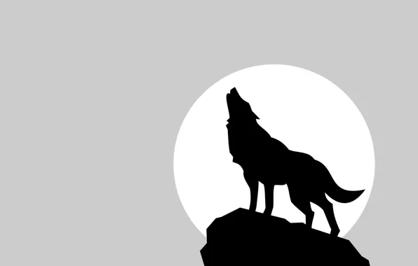 The moon, wolf, shadow, minimalism, moon, wolf