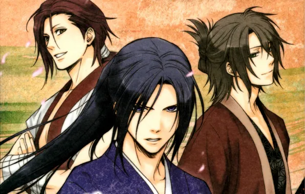 Picture look, petals, samurai, Okita Souji, demons pale cherry, Hakuouki Shinsengumi Kitano, Pilgrimage Chop Toshizou, three …