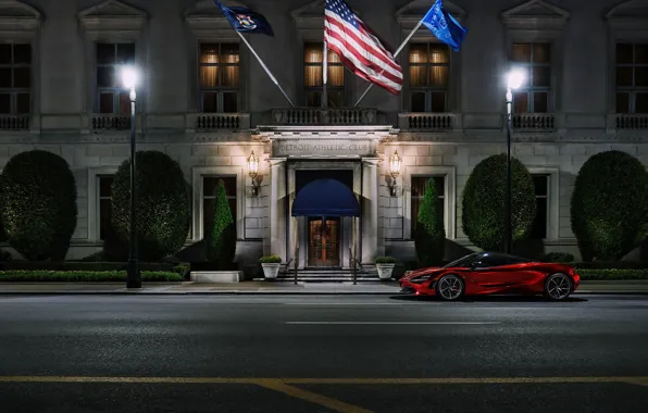 Picture Red, Auto, Night, The city, Machine, The building, Supercar, Rendering