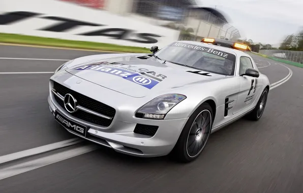 Picture auto, lights, Mercedes-Benz, speed, AMG, SLS, the front, siren