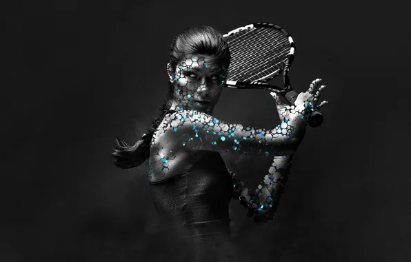 Girl, sport, woman, the game, large, art, racket, tennis