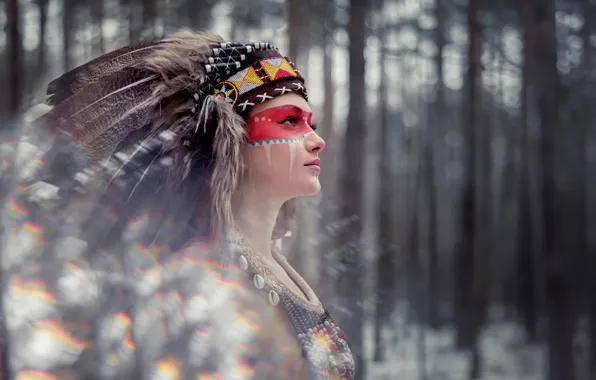 Picture feathers, makeup, headdress