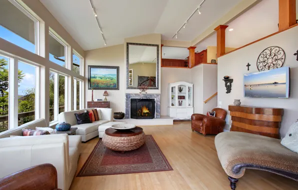 Picture living room, sofa, interior, design, Villa, fireplace, picture