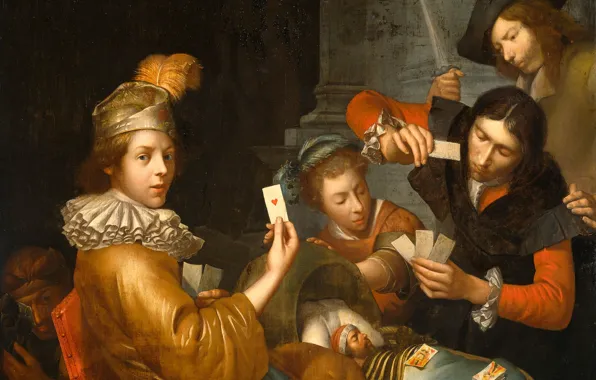 Picture oil, picture, canvas, Playing Cards on the Cradle. Allegory, Johannes van Wijckersloot