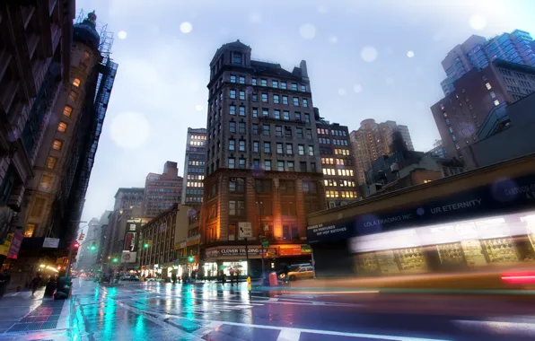 Picture new York, new york, usa, Broadway, nyc, Slick Streets, Broadway, Rainy Night
