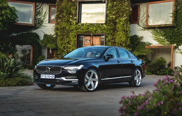 Black, Volvo, car, mansion, Black, Inscription, S90