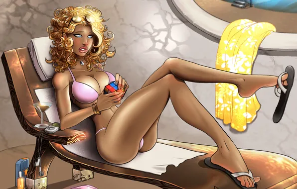 Swimsuit, girl, figure, tan, art, glasses, player, blonde