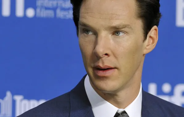Face, male, blue background, Benedict Cumberbatch, Benedict Cumberbatch, British actor
