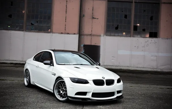 White, bmw, BMW, white, wheels, abandoned building, bbs, e92