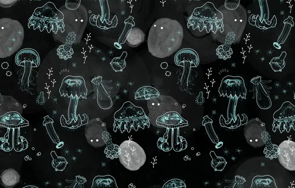 Texture, jellyfish, Black background
