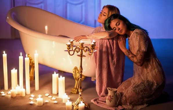 Candles, bath, two, Elena Zharkova