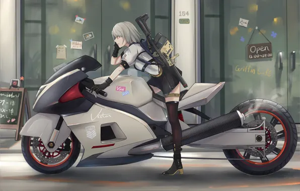 Girl, anime, motorcycle