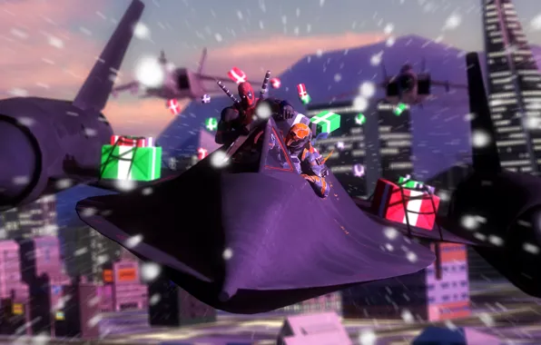The plane, mask, costume, gifts, airplane, mercenary, Deadpool, Wade Wilson