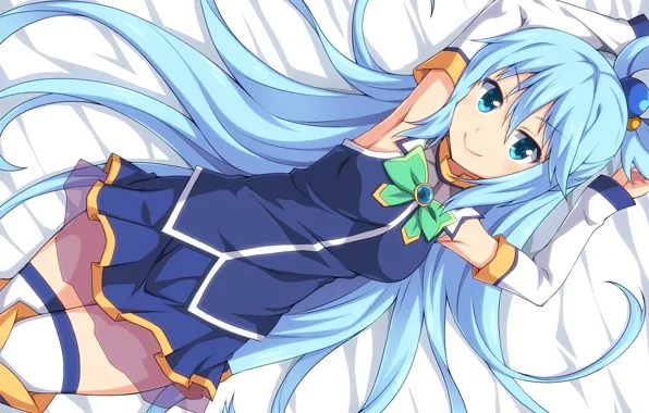 Girl, background, lies, long hair, anime, Aqua, art, goddess