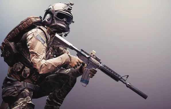 Weapons, background, soldiers, equipment, Battlefield 4
