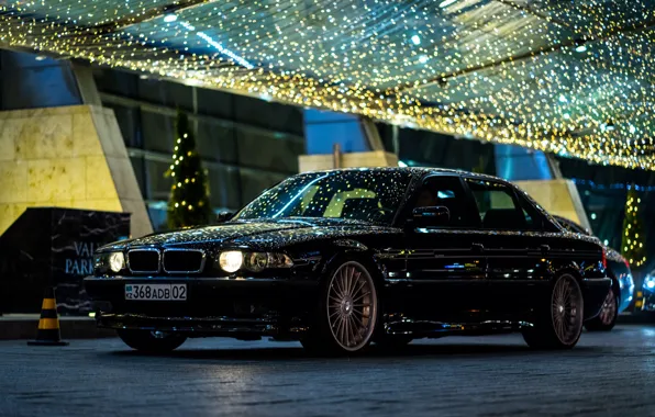 Picture BMW, City, Light, Night, Alpina, E38, Kazakhstan, Almaty