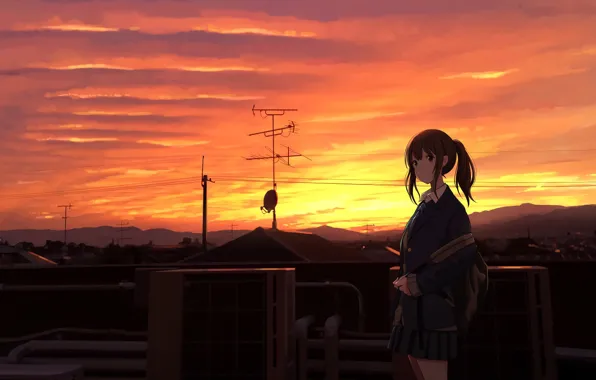 Picture the sky, sunset, girl
